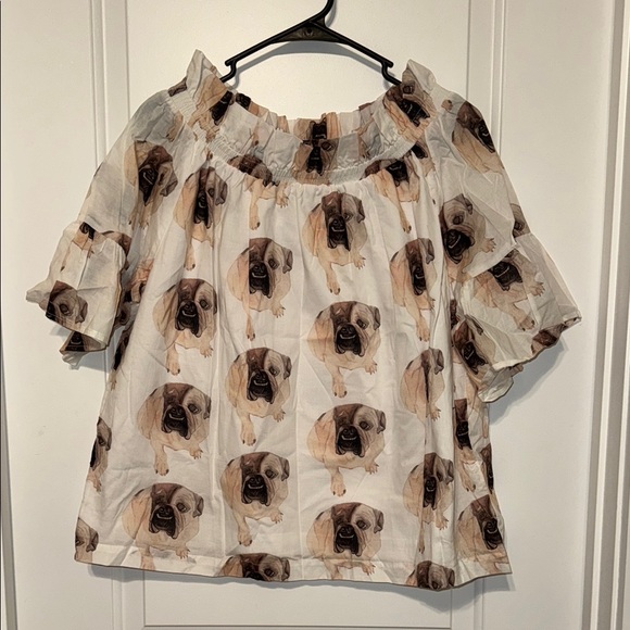 New Brooke Wright Bulldog Ruffle neck Top size large - Picture 1 of 4